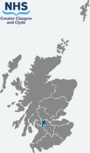 Map of Scotland highlighting NHS Greater Glasgow and Clyde health board