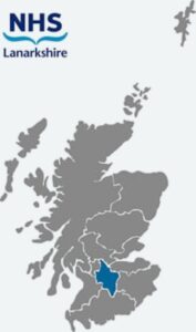 Map of Scotland highlighting NHS Lanarkshire health board