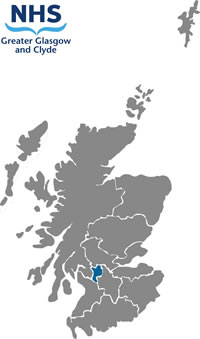 Map of Scotland highlighting NHS Greater Glasgow and Clyde health board